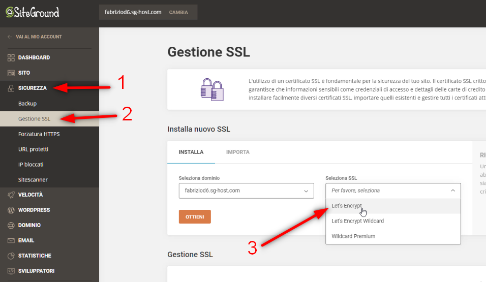 Come creare un sito web - installa certificato ssl