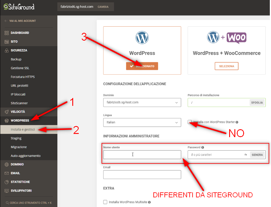 Come creare un sito web - Installazione di Wordpress su Siteground