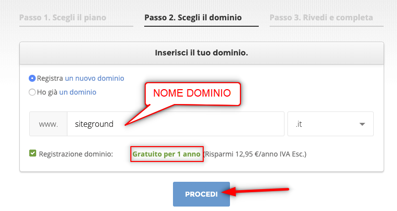 Come creare un sito web - nome del dominio