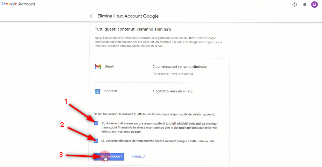 Come eliminare un Account Google definitivamente - elimina il tuo account Google