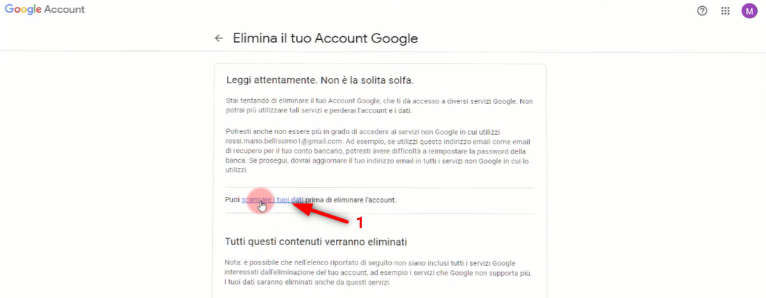 Come eliminare un Account Google definitivamente - scaricare i tuoi dati