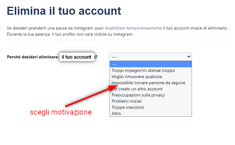 Come Eliminare un Account su Instagram senza perdere i dati! - elimina step 2