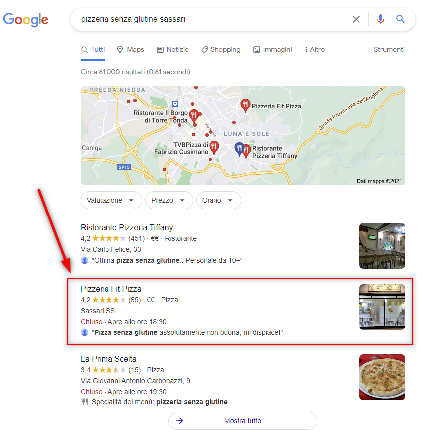 Come inserire la mia Azienda su Google? - esempio risultati di ricerca Google Local Pack