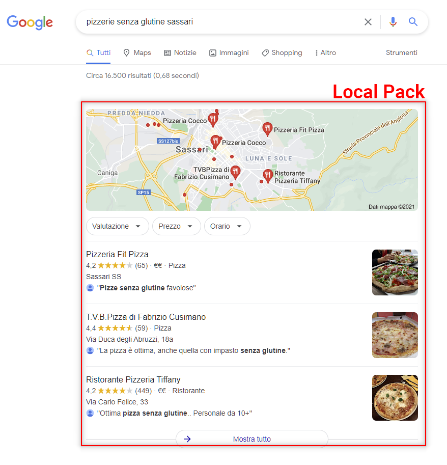 Come inserire la mia Azienda su Google? - Local Pack esempio