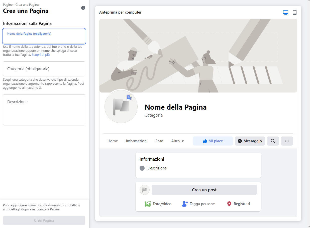 Creare una pagina Facebook aziendale - crea una pagina Facebook aziendale
