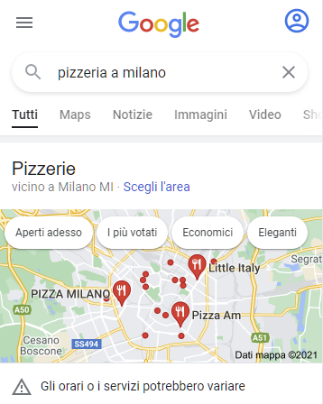 Local SEO: L’ottimizzazione per le Aziende locali - Local SEO ricerca per Pizzeria a Milano